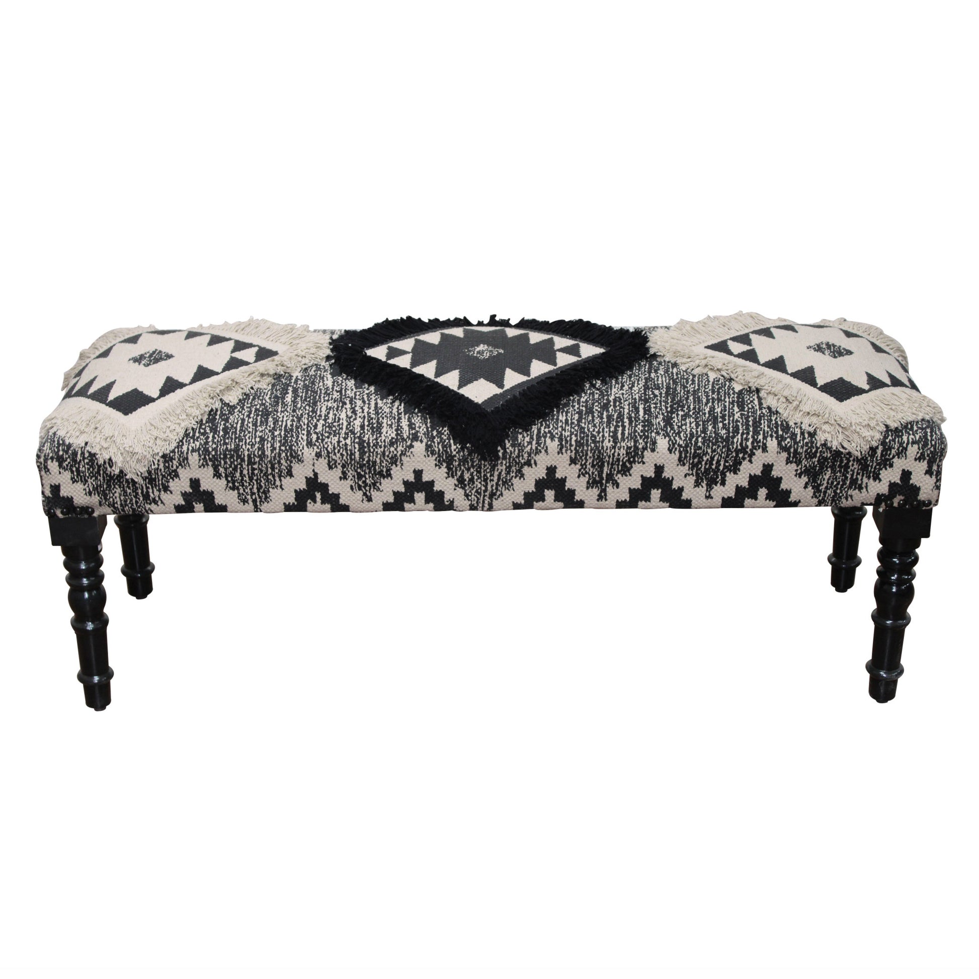 47" Black And White Black Leg Southwest Upholstered Bench By Homeroots | Benches | Modishstore - 2