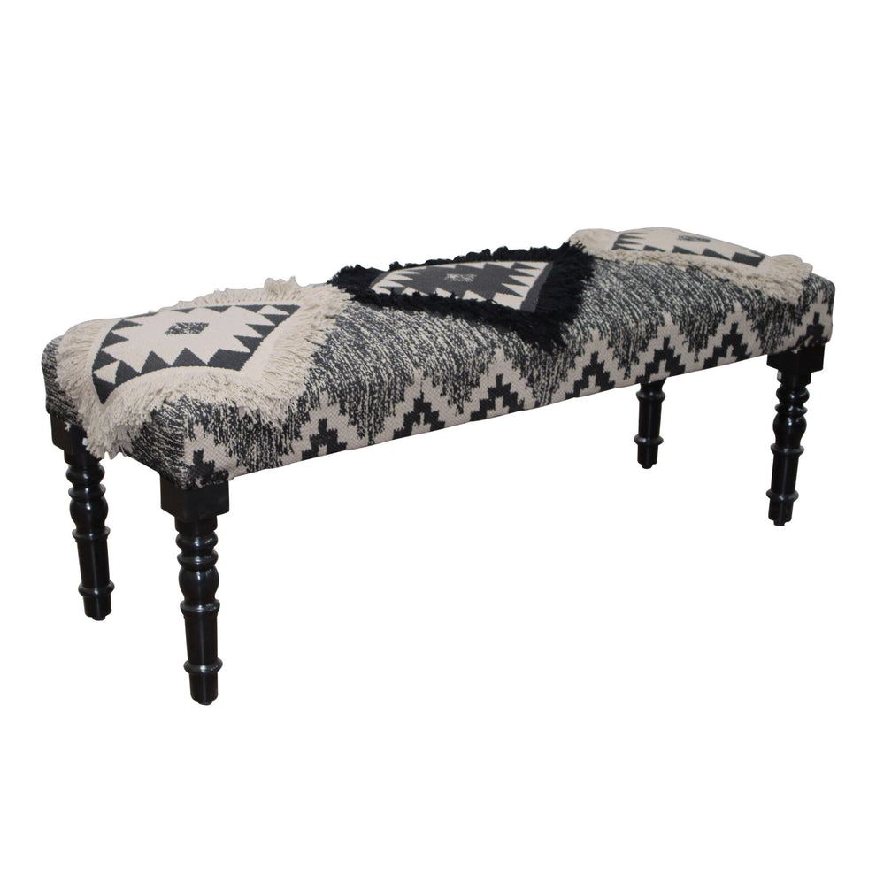 47" Black And White Black Leg Southwest Upholstered Bench By Homeroots | Benches | Modishstore - 3