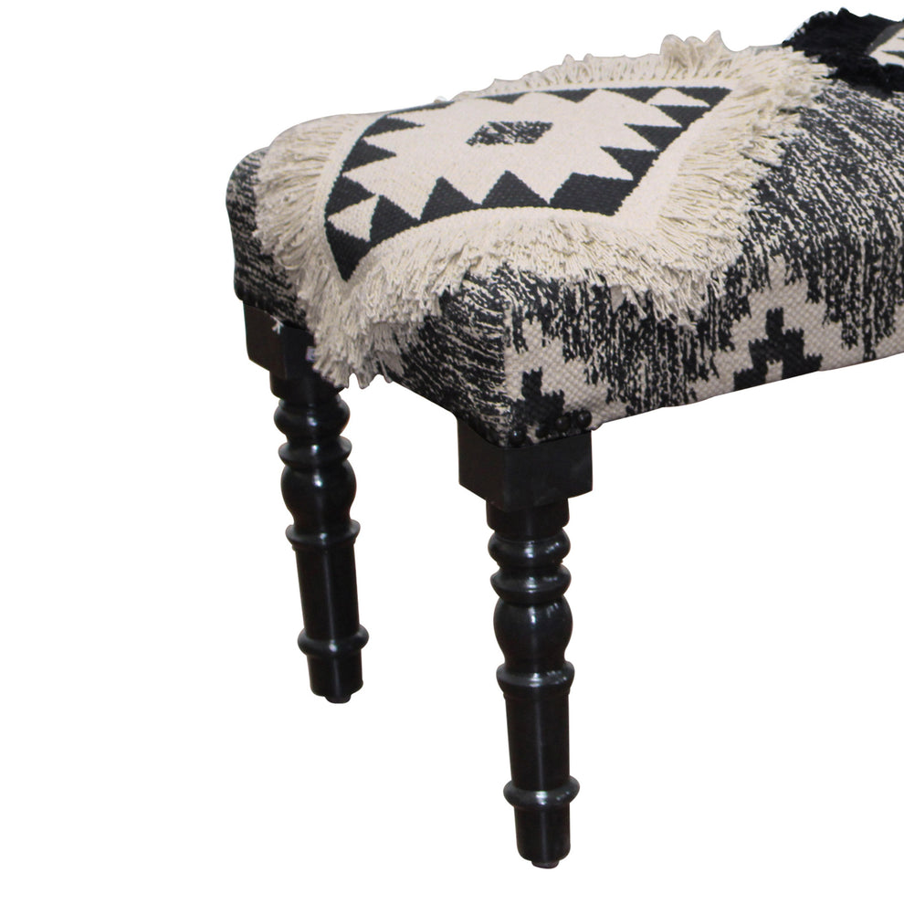 47" Black And White Black Leg Southwest Upholstered Bench By Homeroots | Benches | Modishstore - 4