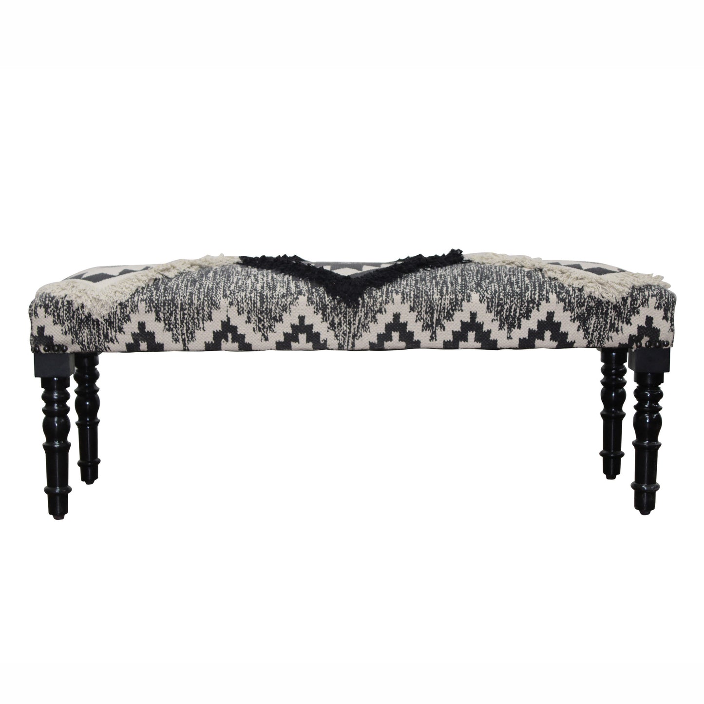 47" Black And White Black Leg Southwest Upholstered Bench By Homeroots | Benches | Modishstore - 7