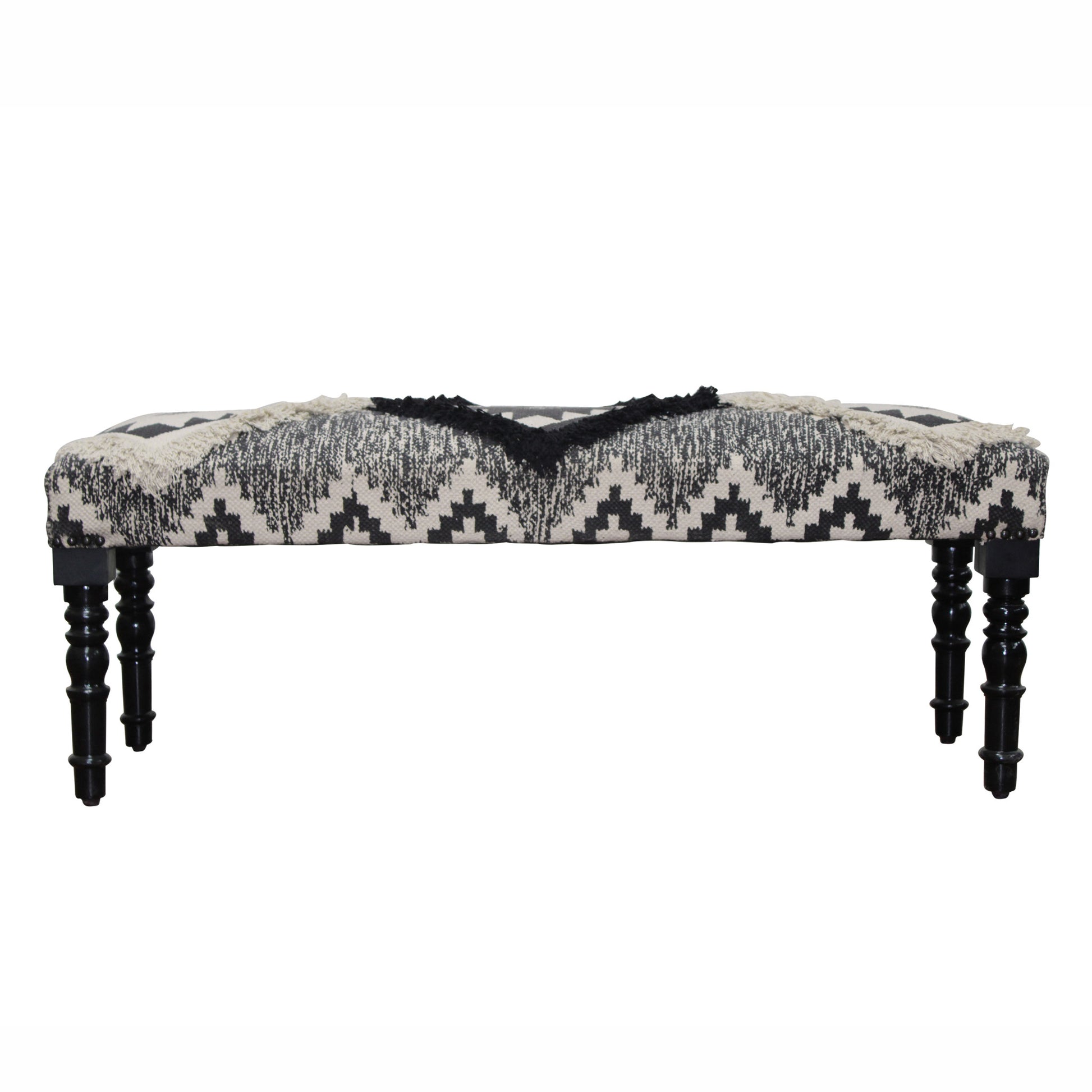 47" Black And White Black Leg Southwest Upholstered Bench By Homeroots | Benches | Modishstore - 7