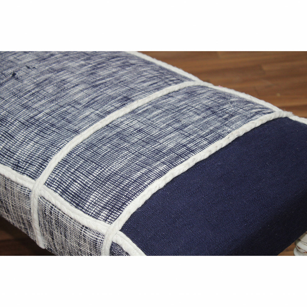 47" Blue And Gray Textural White Leg Upholstered Bench By Homeroots | Benches | Modishstore - 6