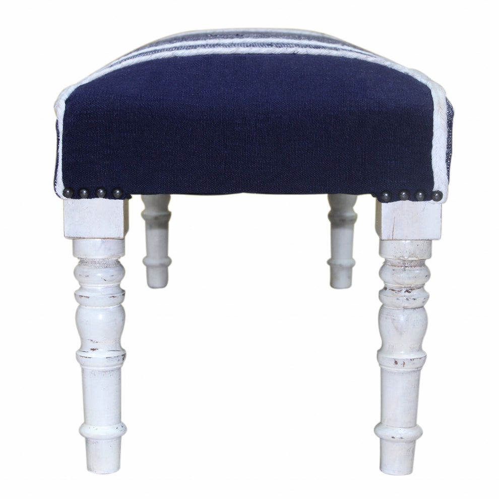 47" Blue And Gray Textural White Leg Upholstered Bench By Homeroots | Benches | Modishstore - 3