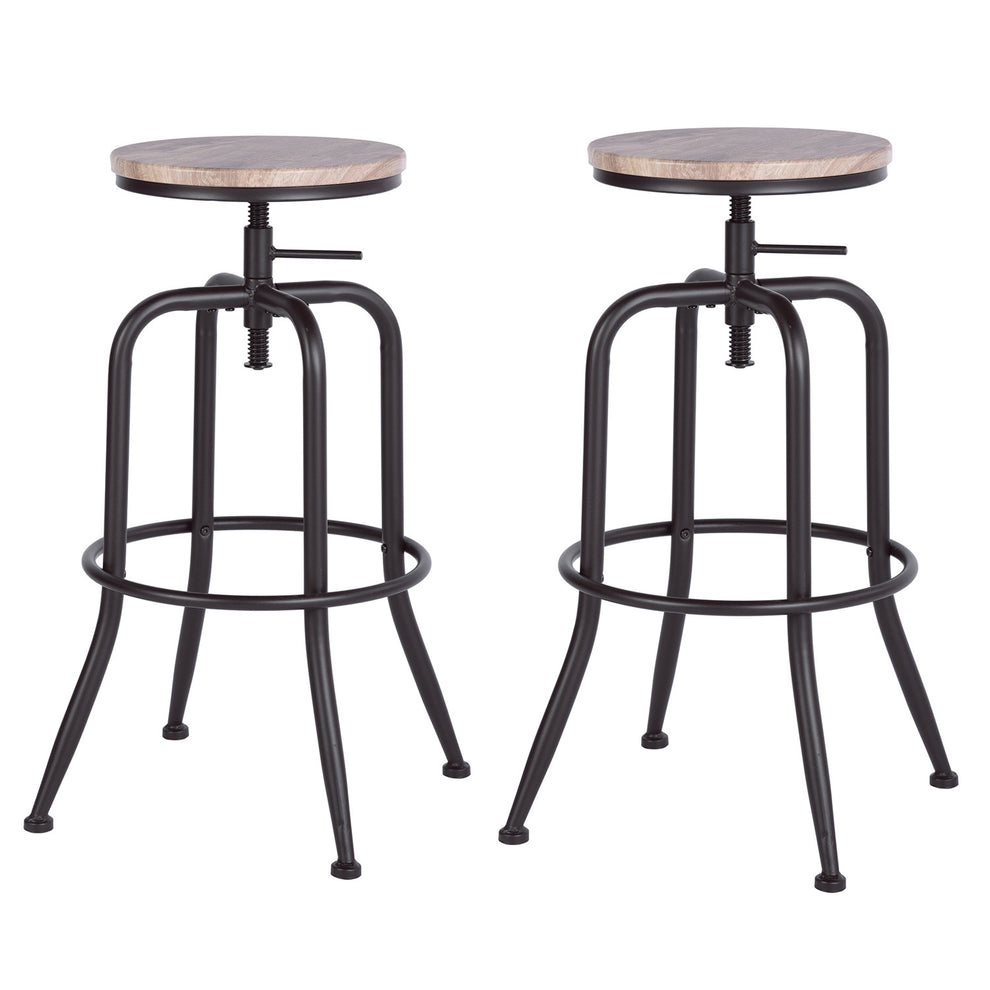 Set Of Two 30" Natural And Black Steel Swivel Backless Bar Chairs With Footrest By Homeroots | Bar Stools | Modishstore - 4