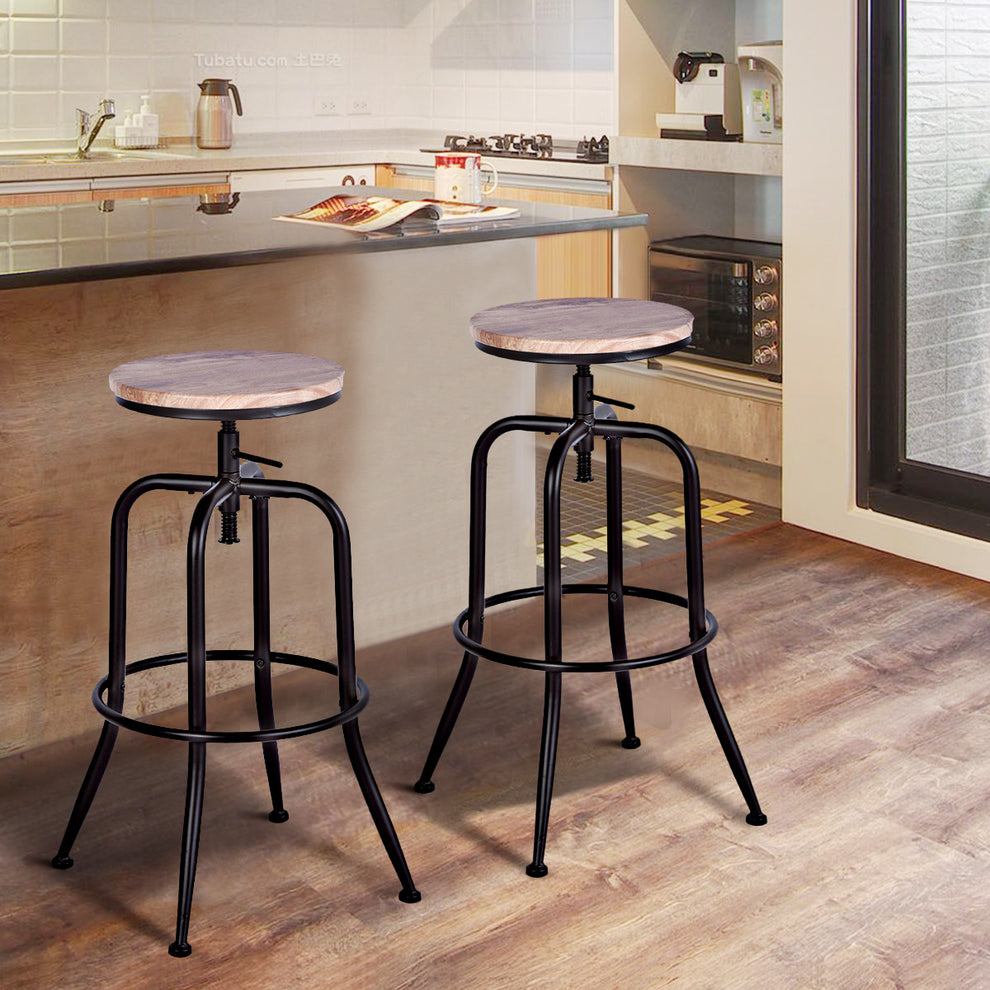 Set Of Two 30" Natural And Black Steel Swivel Backless Bar Chairs With Footrest By Homeroots | Bar Stools | Modishstore - 9