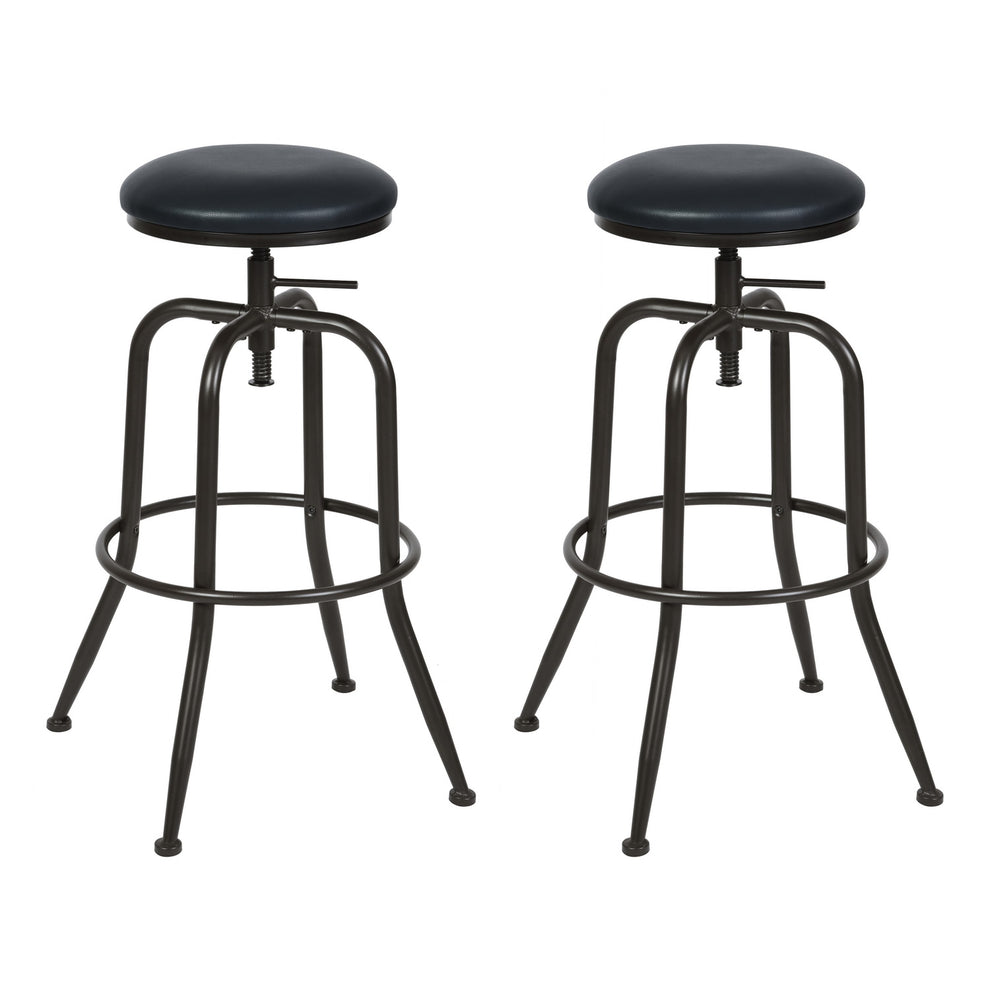Set Of Two 30" Brown And Black Steel Swivel Backless Bar Chairs With Footrest By Homeroots | Bar Stools | Modishstore - 2