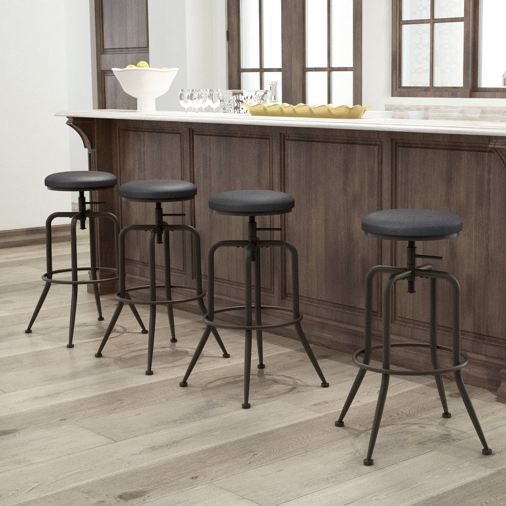 Set Of Two 30" Brown And Black Steel Swivel Backless Bar Chairs With Footrest By Homeroots | Bar Stools | Modishstore - 3