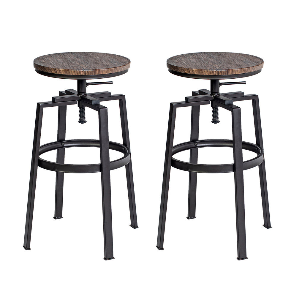 Set Of Two 30" Natural Light Brown Dark Bronze Steel Swivel Backless Bar Height Chairs With Footrest By Homeroots | Bar Stools | Modishstore - 2