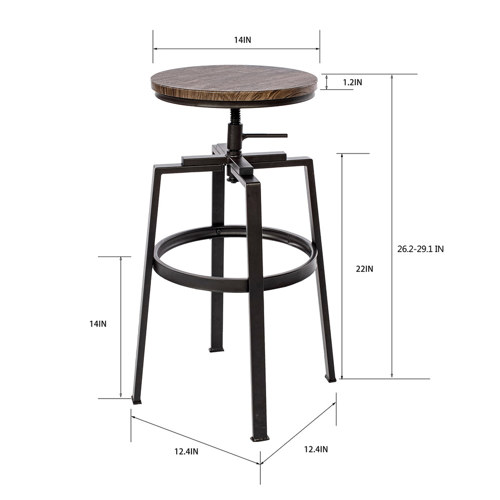 Set Of Two 30" Natural Light Brown Dark Bronze Steel Swivel Backless Bar Height Chairs With Footrest By Homeroots | Bar Stools | Modishstore - 4