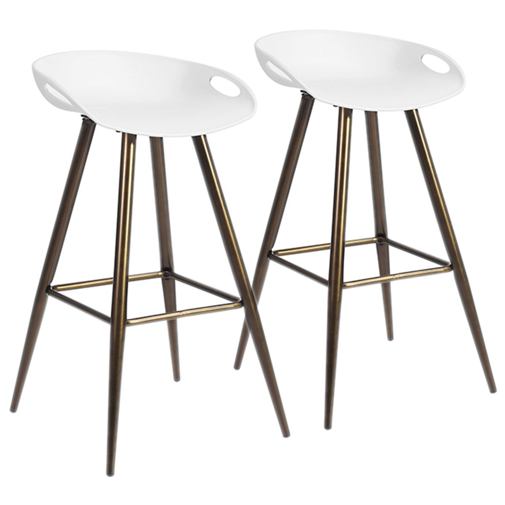 Set Of Two 32" White And Bronze Steel Low Back Bar Height Bar Chairs With Footrest By Homeroots | Bar Stools | Modishstore - 2