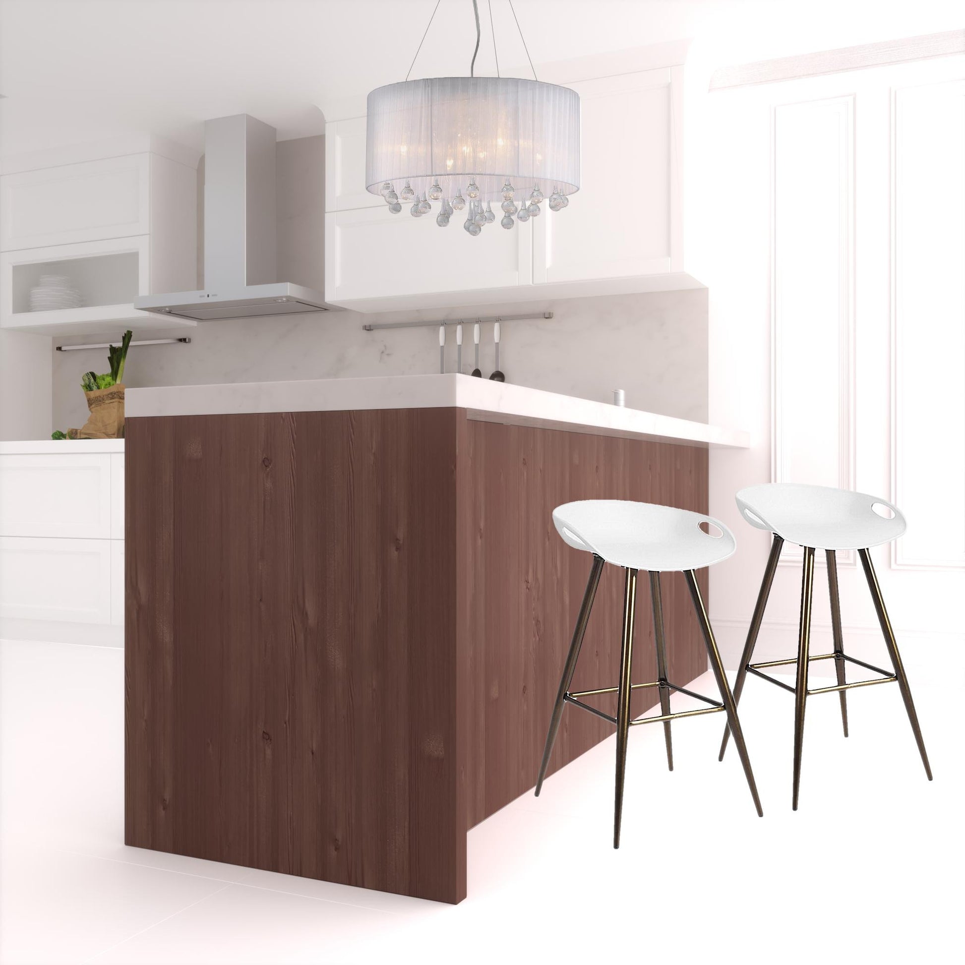 Set Of Two 32" White And Bronze Steel Low Back Bar Height Bar Chairs With Footrest By Homeroots | Bar Stools | Modishstore - 3