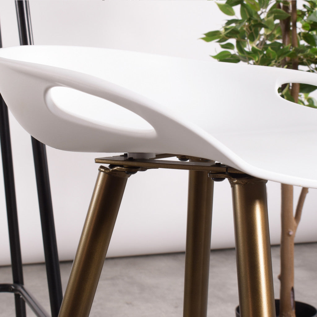 Set Of Two 32" White And Bronze Steel Low Back Bar Height Bar Chairs With Footrest By Homeroots | Bar Stools | Modishstore - 5