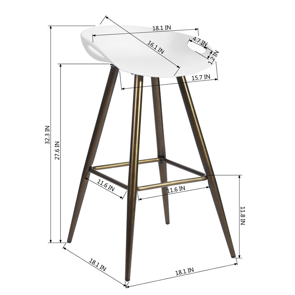Set Of Two 32" White And Bronze Steel Low Back Bar Height Bar Chairs With Footrest By Homeroots | Bar Stools | Modishstore - 8
