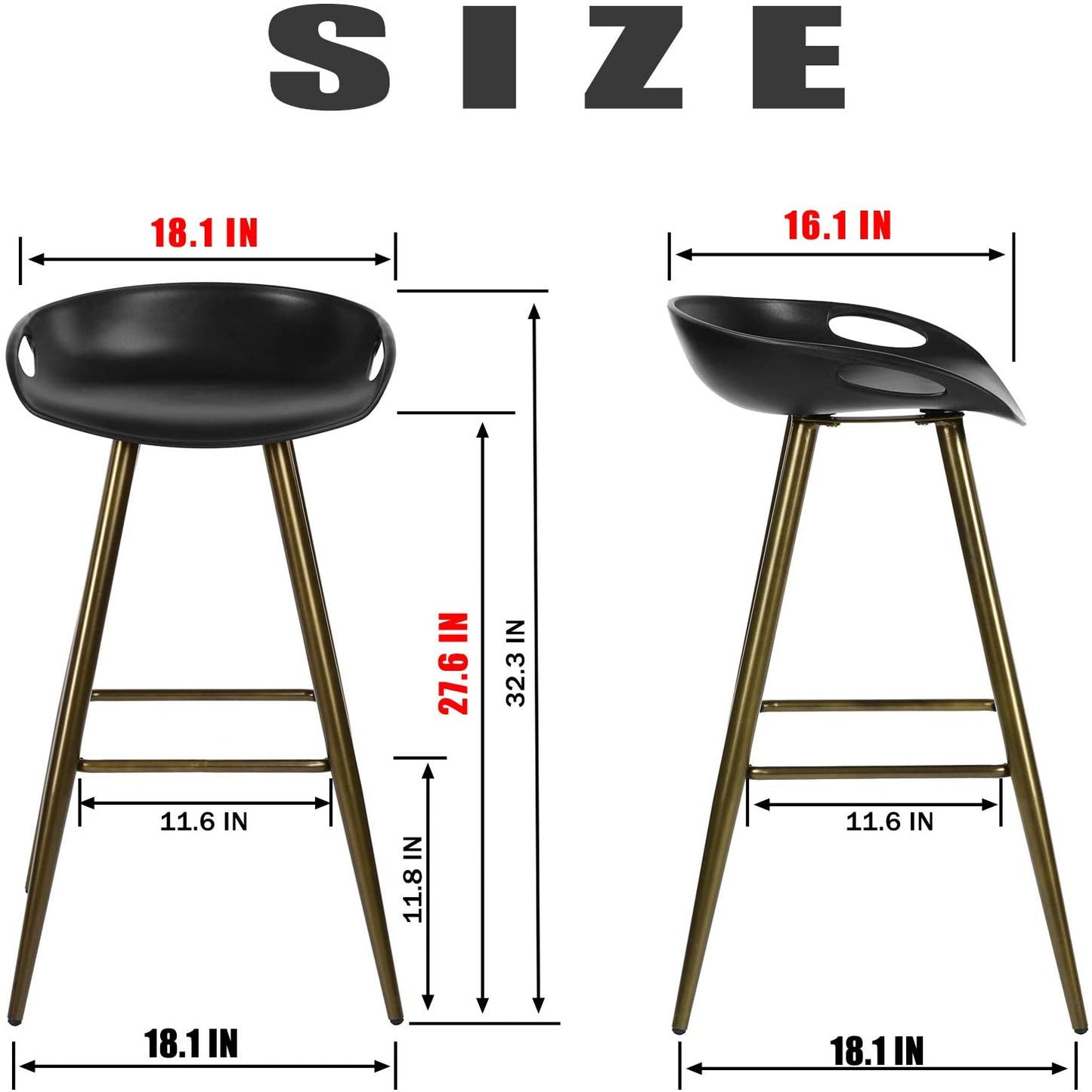 Set Of Two 32" Black And Bronze Steel Low Back Bar Height Bar Chairs With Footrest By Homeroots | Bar Stools | Modishstore - 8