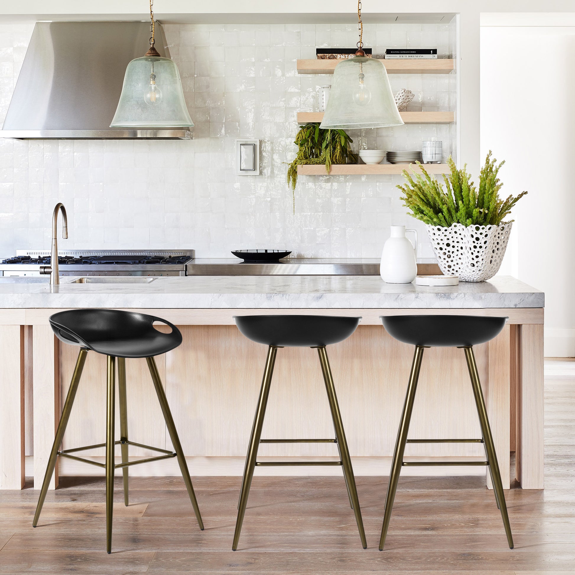 Set Of Two 32" Black And Bronze Steel Low Back Bar Height Bar Chairs With Footrest By Homeroots | Bar Stools | Modishstore - 7