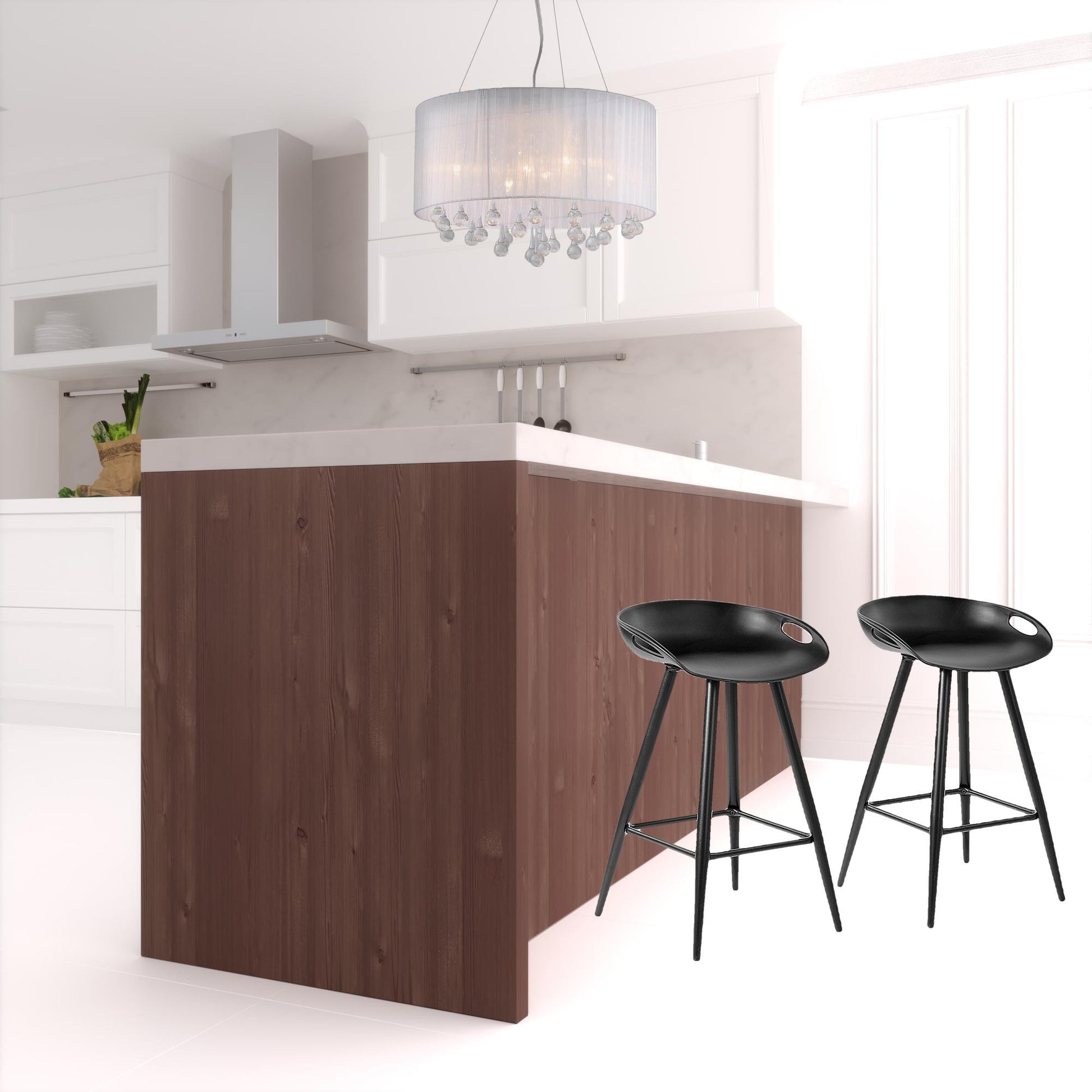 Set Of Two 29" Black Steel Backless Counter Height Bar Chairs With Footrest By Homeroots | Bar Stools | Modishstore - 4