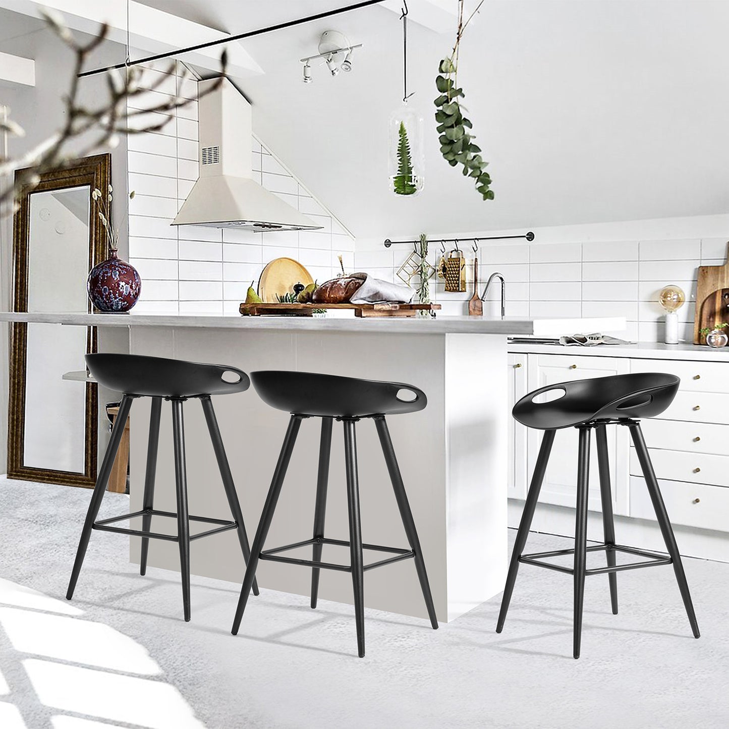 Set Of Two 29" Black Steel Backless Counter Height Bar Chairs With Footrest By Homeroots | Bar Stools | Modishstore