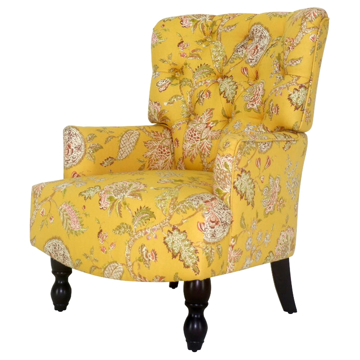 28" Golden Yellow Green And Brown Polyester Blend Toile Arm Chair By Homeroots