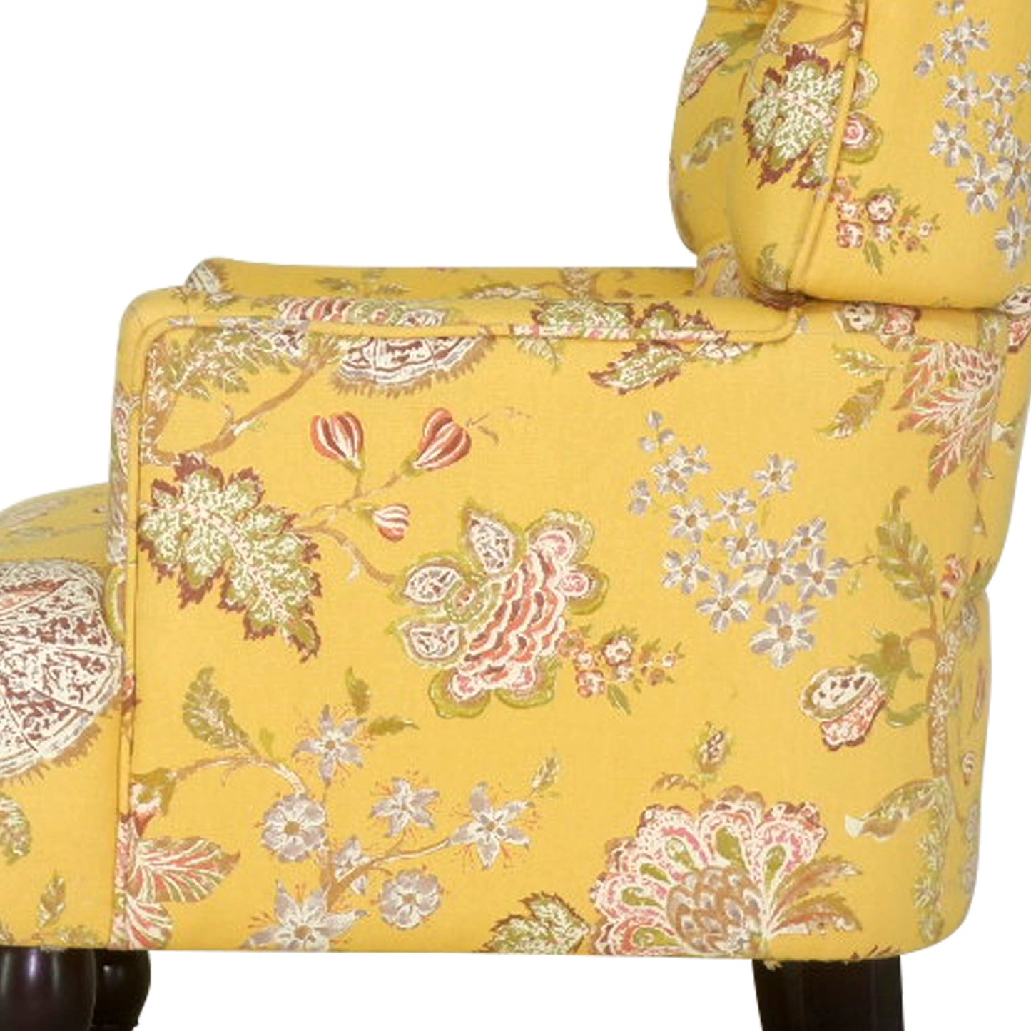 28" Golden Yellow Green And Brown Polyester Blend Toile Arm Chair By Homeroots
