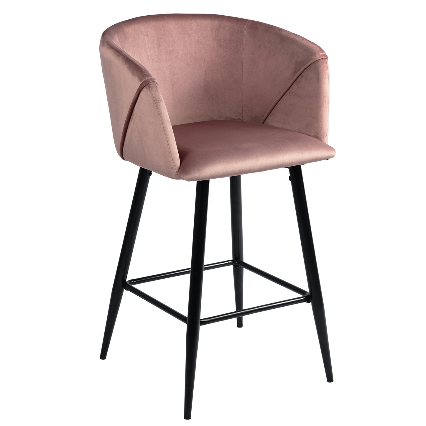 Set Of Two 28" Rose Pink And Black Velvet And Steel Bar Chairs With Footrest By Homeroots | Bar Stools | Modishstore - 2