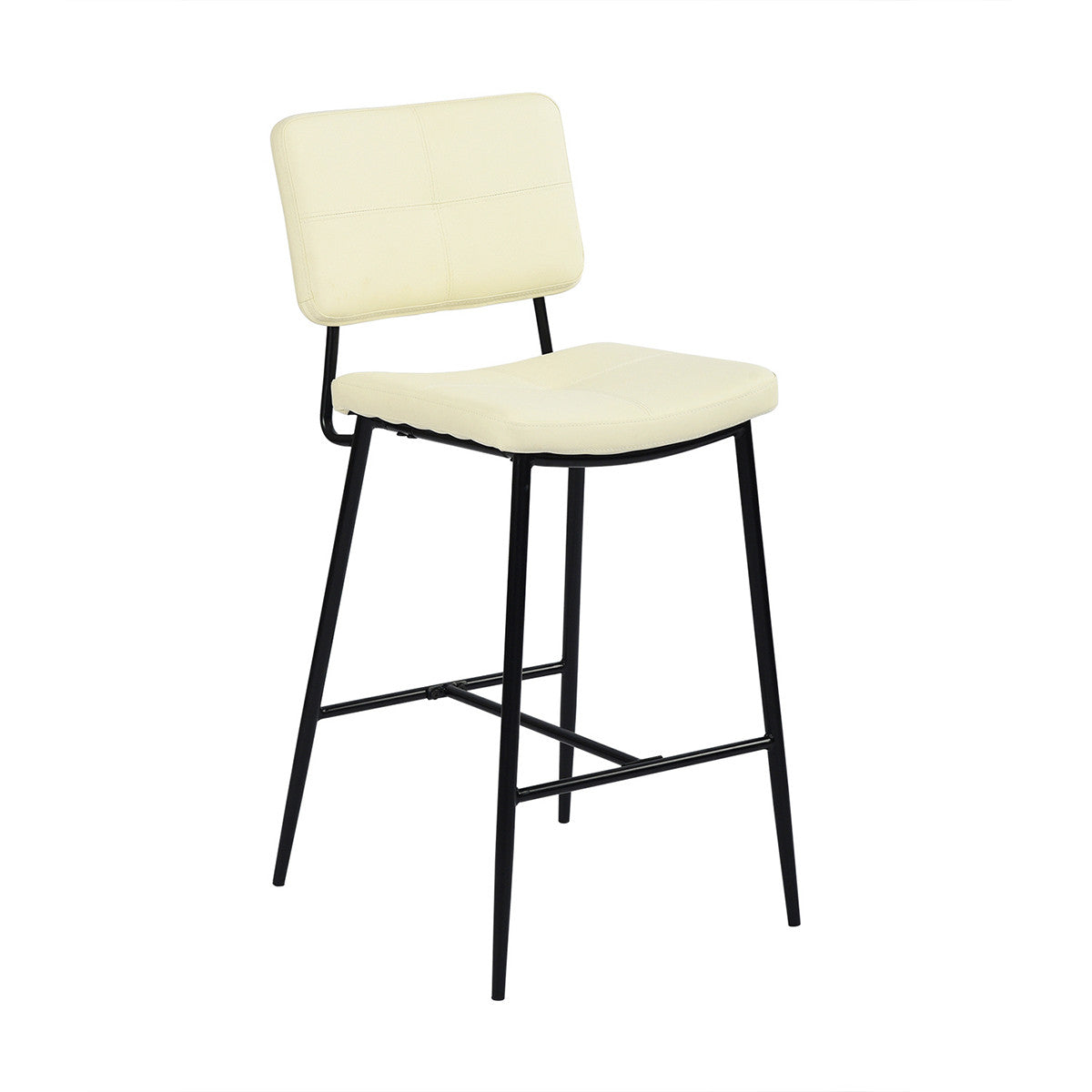 Set Of Two 39" Cream Faux Leather And Black Low Back Bar Height Bar Chairs By Homeroots | Bar Stools | Modishstore - 2