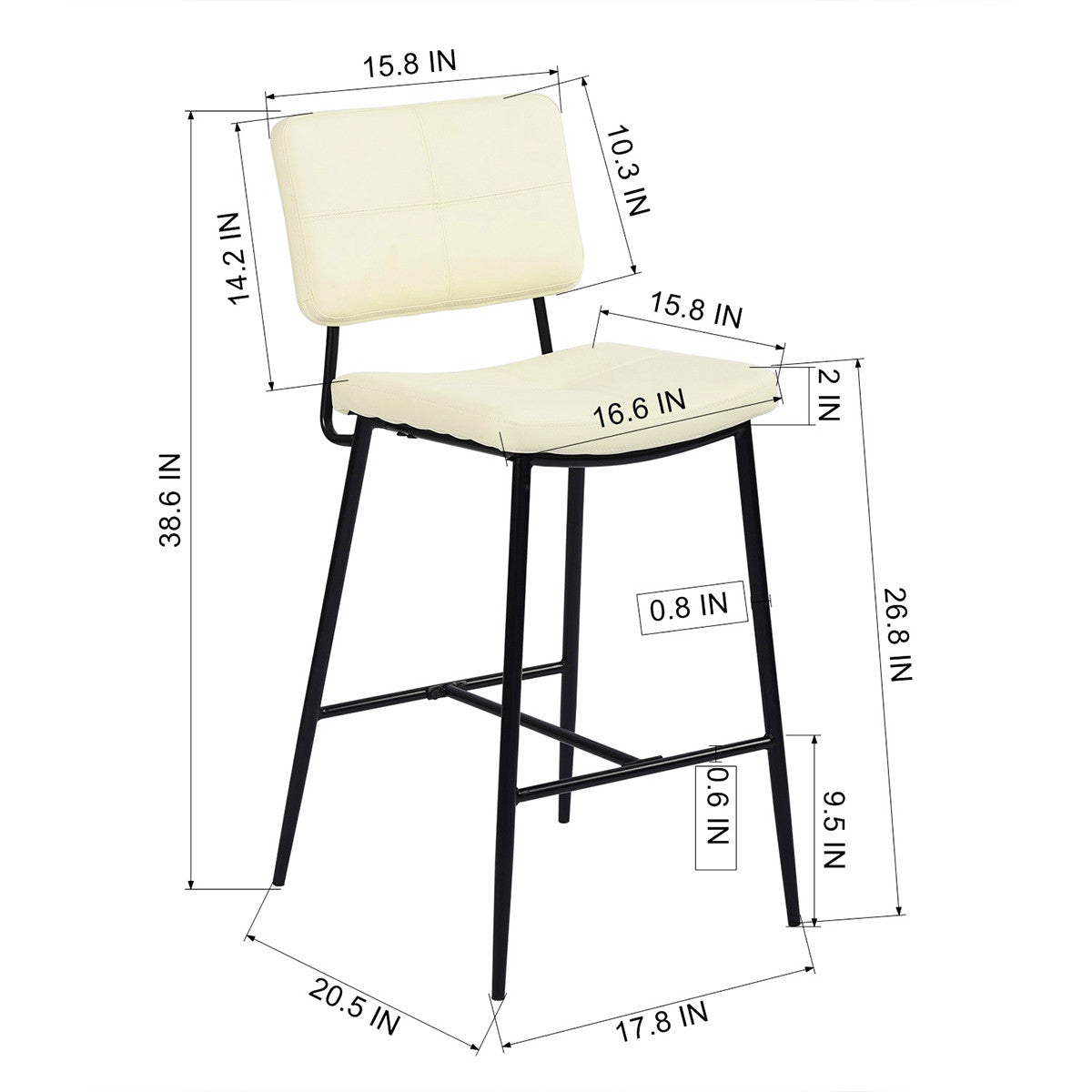 Set Of Two 39" Cream Faux Leather And Black Low Back Bar Height Bar Chairs By Homeroots | Bar Stools | Modishstore - 6
