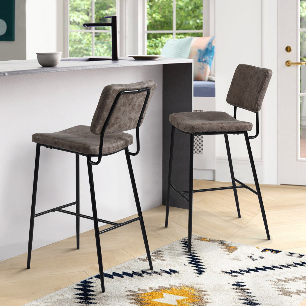 Set Of Two 39" Vintage Brown Faux Leather And Black Low Back Bar Height Bar Chairs By Homeroots | Bar Stools | Modishstore