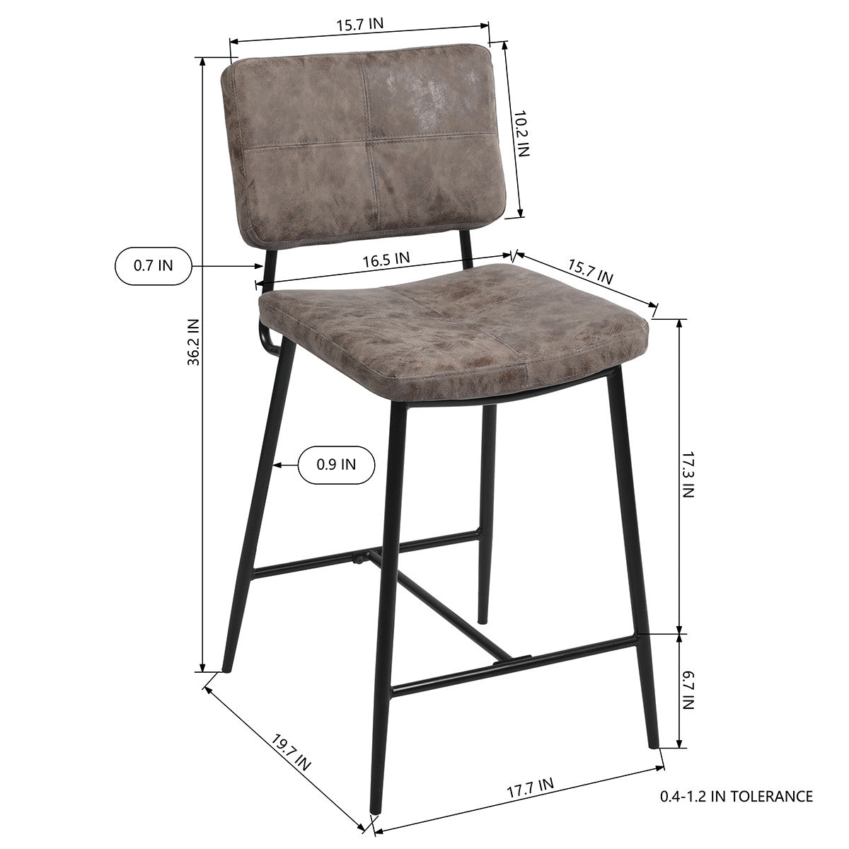 Set Of Two 39" Vintage Brown Faux Leather And Black Low Back Bar Height Bar Chairs By Homeroots | Bar Stools | Modishstore - 6