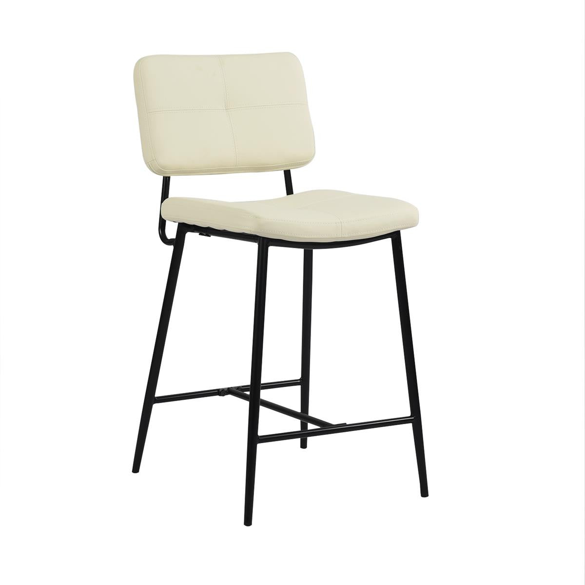 Set Of Two 36" Cream Faux Leather And Black Low Back Counter Height Bar Chairs By Homeroots | Bar Stools | Modishstore - 2