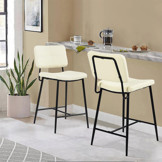 Set Of Two 36" Cream Faux Leather And Black Low Back Counter Height Bar Chairs By Homeroots | Bar Stools | Modishstore