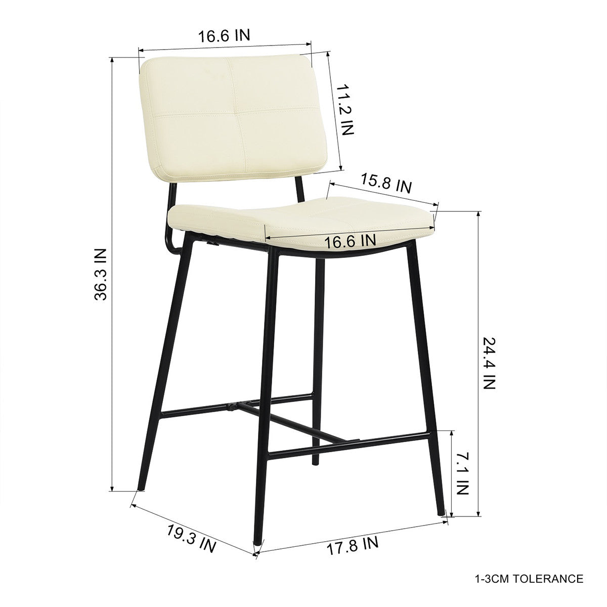 Set Of Two 36" Cream Faux Leather And Black Low Back Counter Height Bar Chairs By Homeroots | Bar Stools | Modishstore - 6