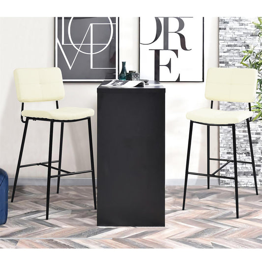 Set Of Two 41" Cream Faux Leather And Black Low Back Bar Height Bar Chairs By Homeroots | Bar Stools | Modishstore