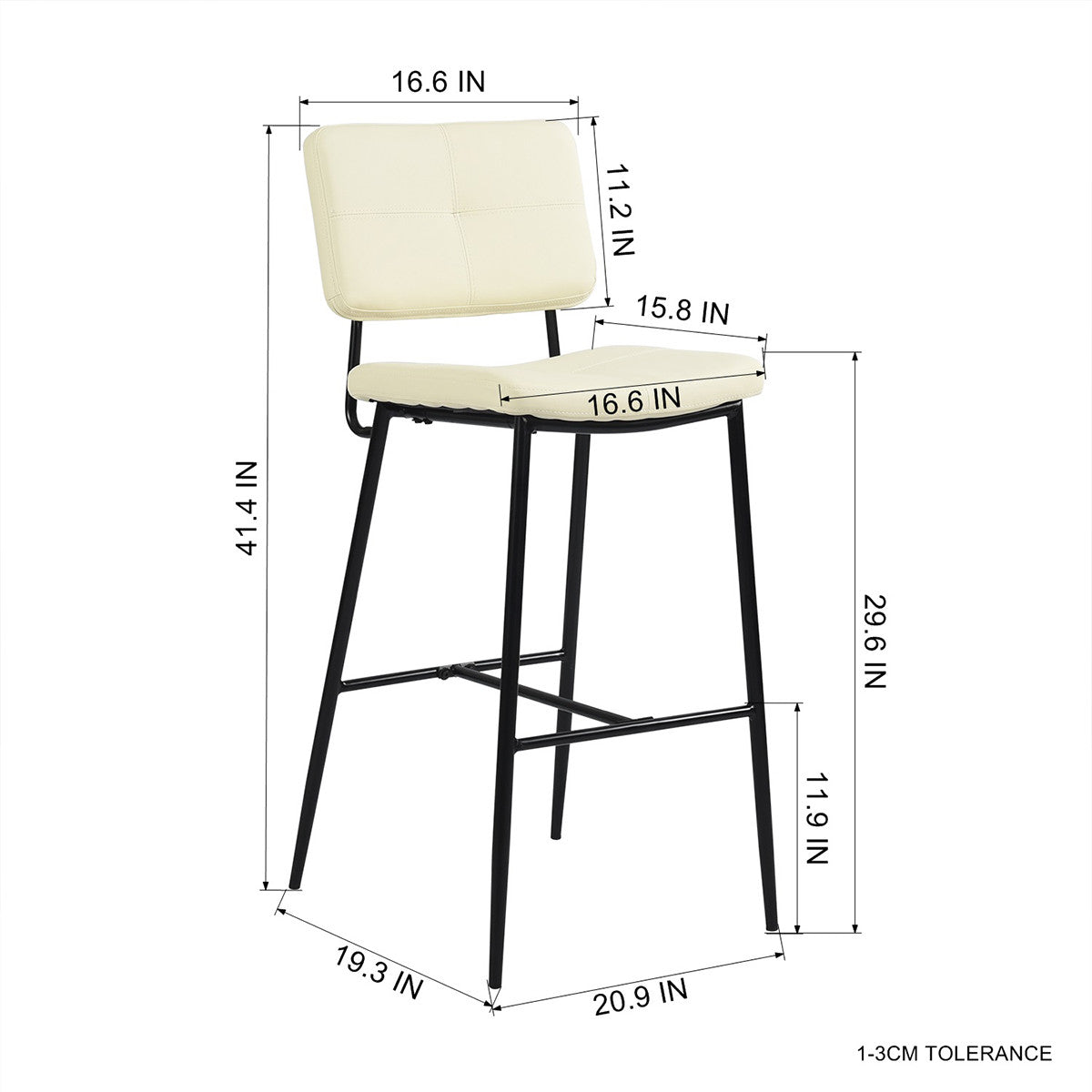 Set Of Two 41" Cream Faux Leather And Black Low Back Bar Height Bar Chairs By Homeroots | Bar Stools | Modishstore - 6