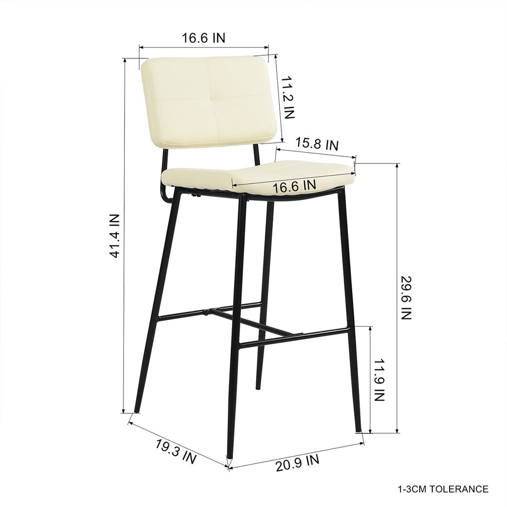 Set Of Two 41" Cream Faux Leather And Black Low Back Bar Height Bar Chairs By Homeroots | Bar Stools | Modishstore - 6