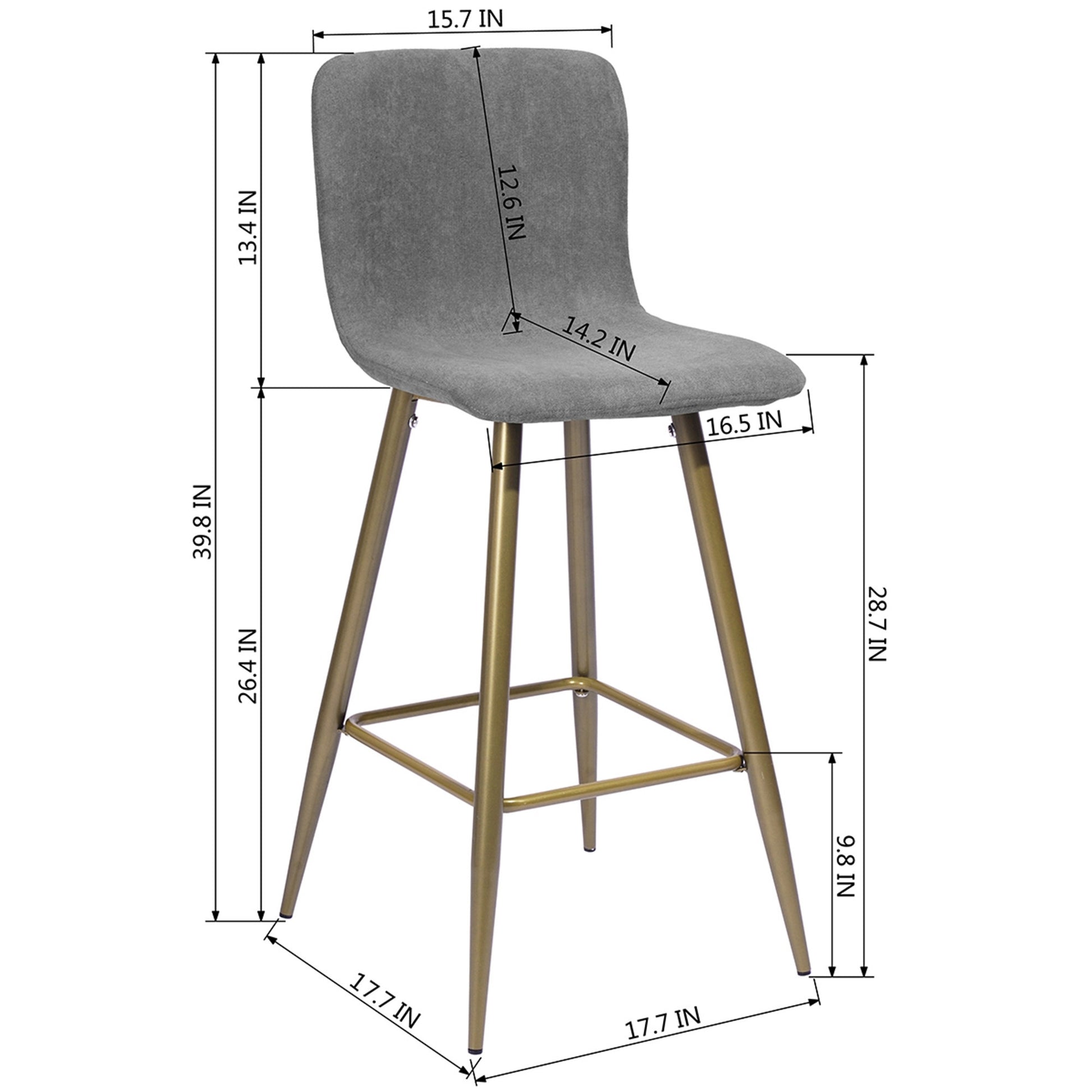 Set Of Two 40" Gray And Gold Bar Height Chairs With Footrest By Homeroots | Bar Stools | Modishstore - 8