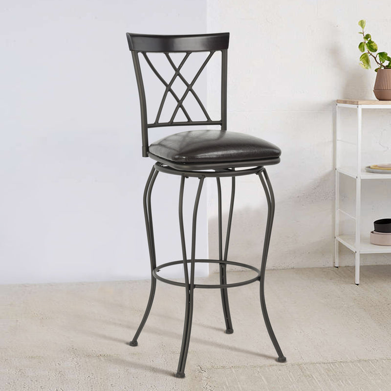 Set Of Two 44" Black Faux Leather Cross Back Bar Height Bar Chairs By Homeroots | Bar Stools | Modishstore