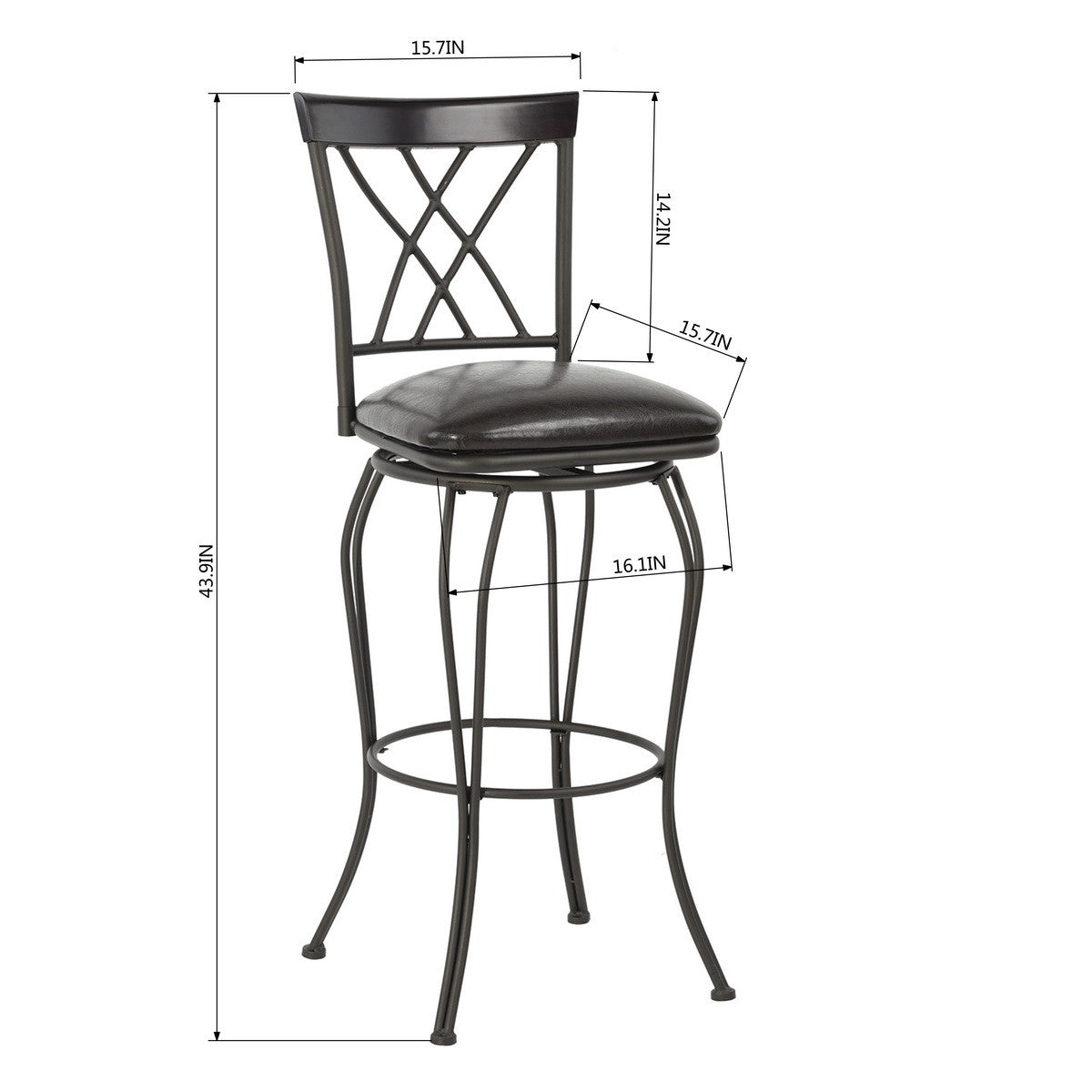 Set Of Two 44" Black Faux Leather Cross Back Bar Height Bar Chairs By Homeroots | Bar Stools | Modishstore - 3