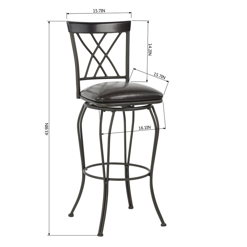 Set Of Two 44" Black Faux Leather Cross Back Bar Height Bar Chairs By Homeroots | Bar Stools | Modishstore - 3