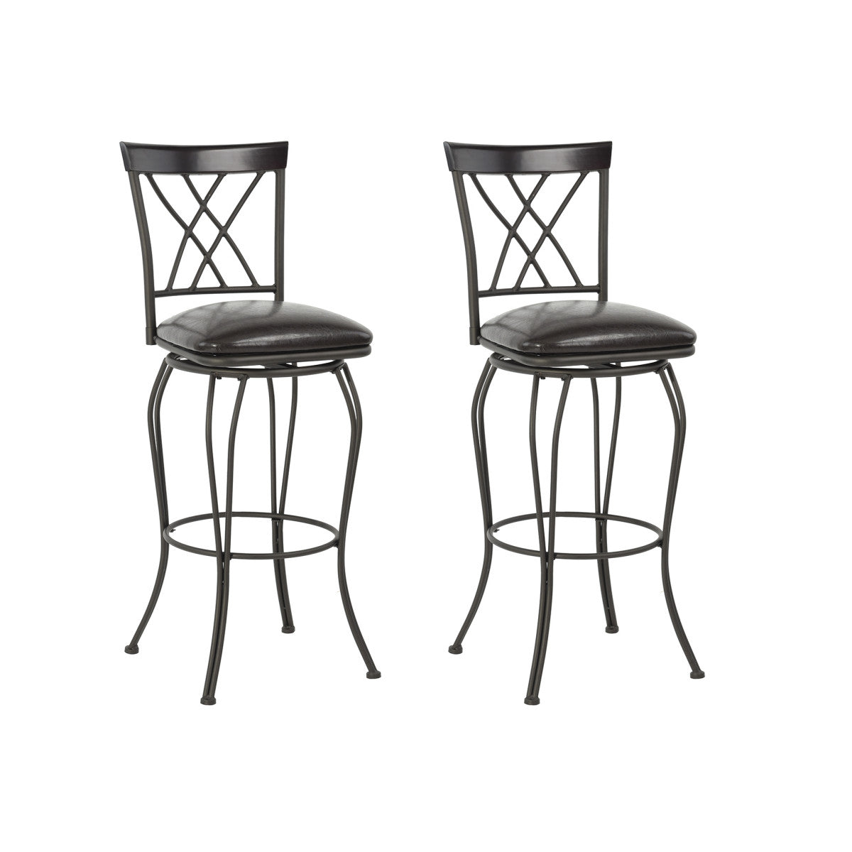 Set Of Two 44" Black Faux Leather Cross Back Bar Height Bar Chairs By Homeroots | Bar Stools | Modishstore - 2