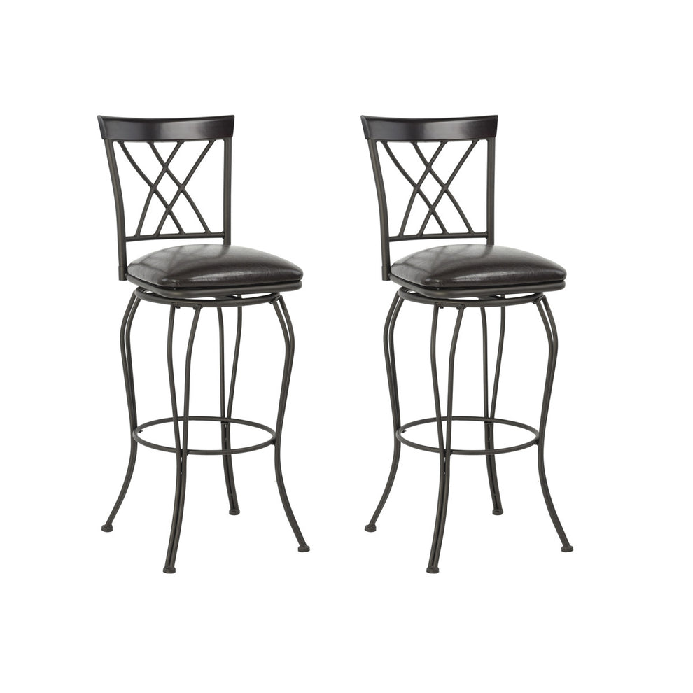 Set Of Two 44" Black Faux Leather Cross Back Bar Height Bar Chairs By Homeroots | Bar Stools | Modishstore - 2