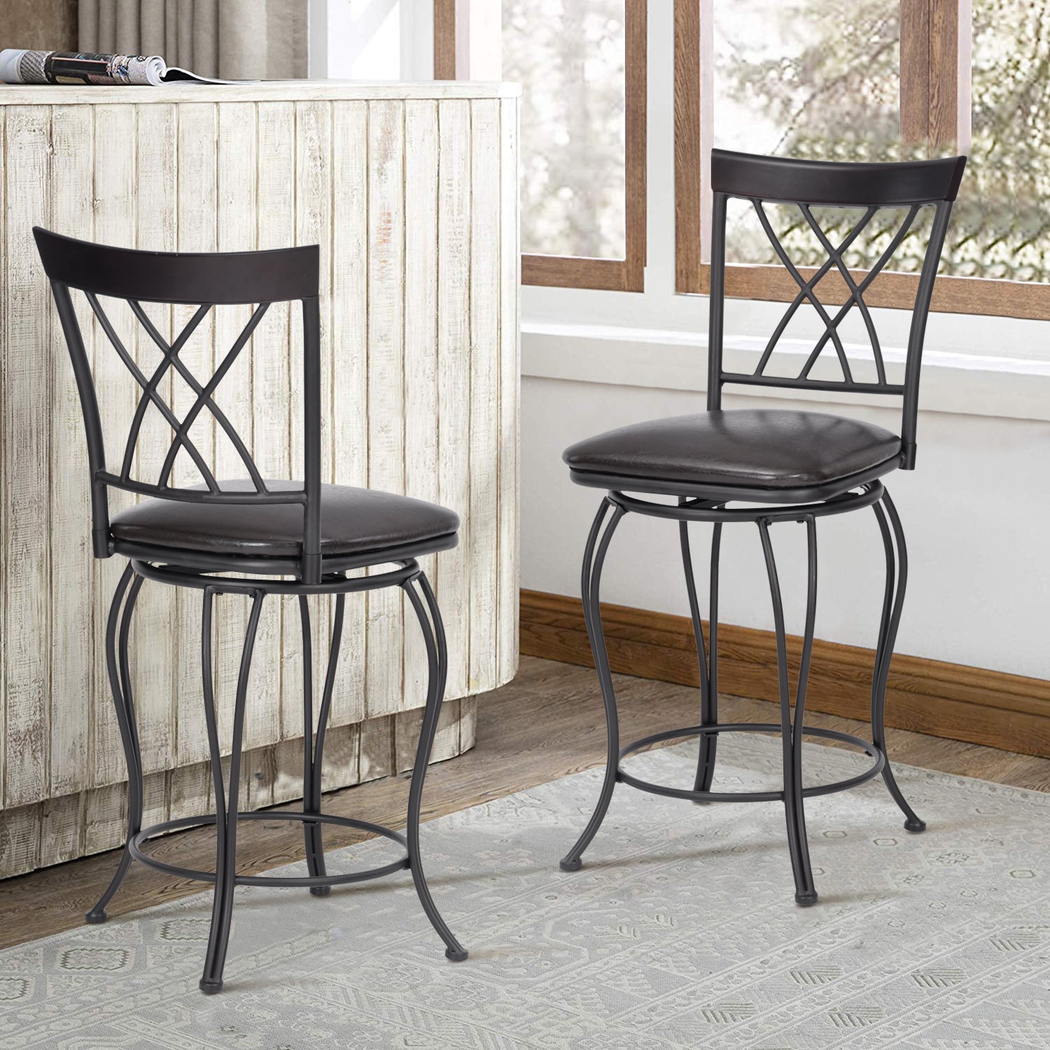 Set Of Two 38" Brown Small Bar Chairs By Homeroots | Bar Stools | Modishstore