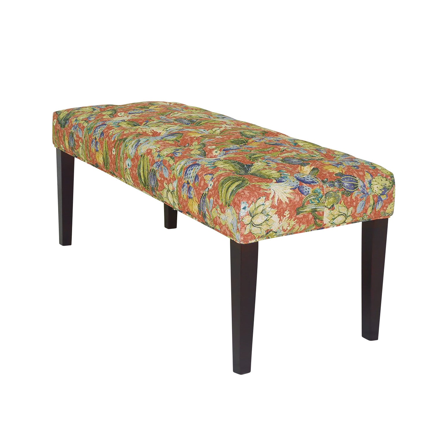 42" Brown And Green Succulent Floral Upholstered Bench By Homeroots | Benches | Modishstore - 3