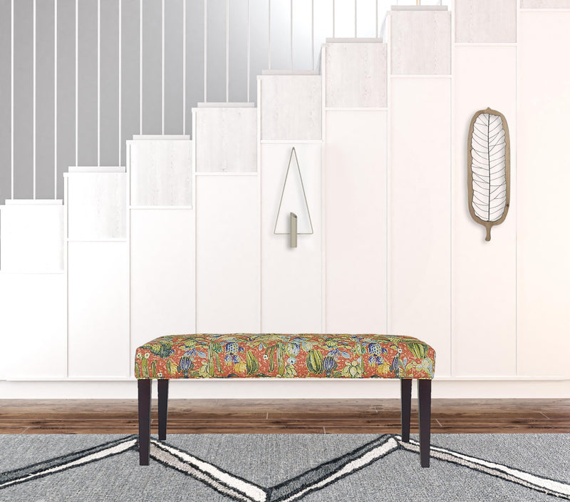 42" Brown And Green Succulent Floral Upholstered Bench By Homeroots | Benches | Modishstore