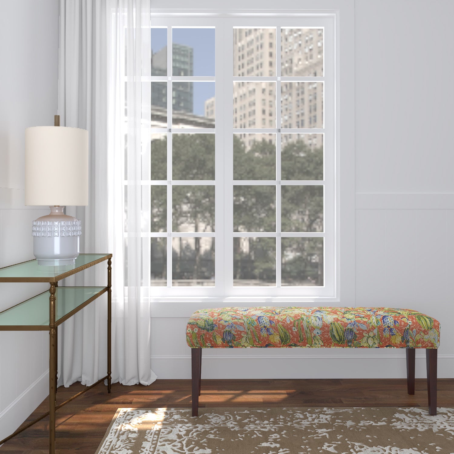 42" Brown And Green Succulent Floral Upholstered Bench By Homeroots | Benches | Modishstore - 7