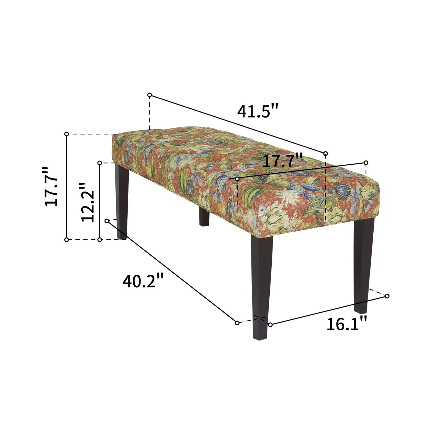 42" Brown And Green Succulent Floral Upholstered Bench By Homeroots