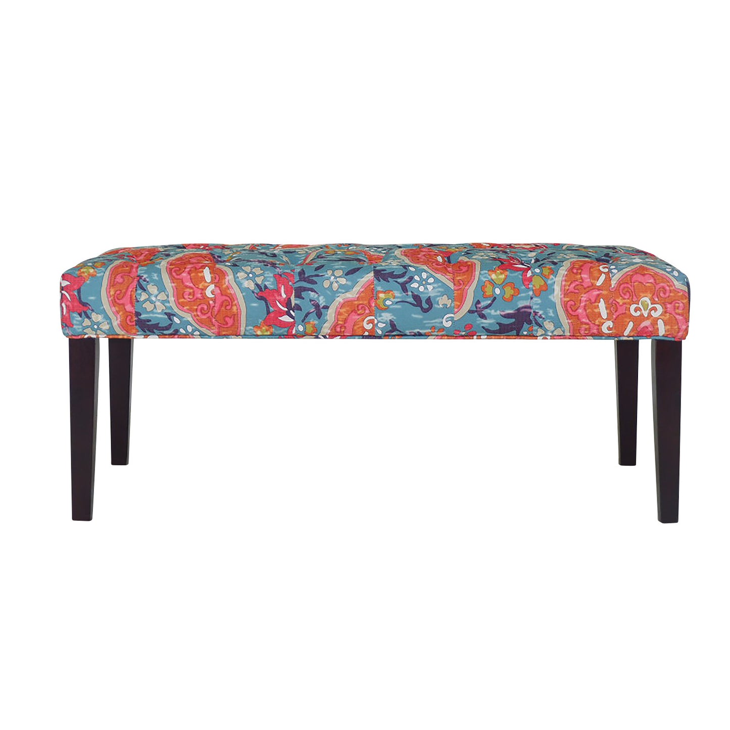42" Aqua Red And Brown Paisley Medallion Upholstered Bench By Homeroots