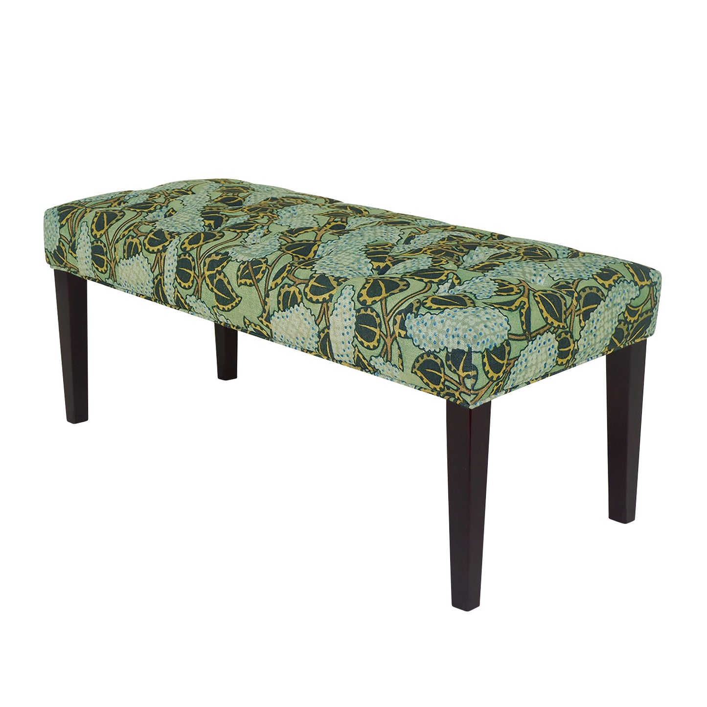 42" Green and Blue Tufted Floral Upholstered Bench By Homeroots | Benches | Modishstore - 2