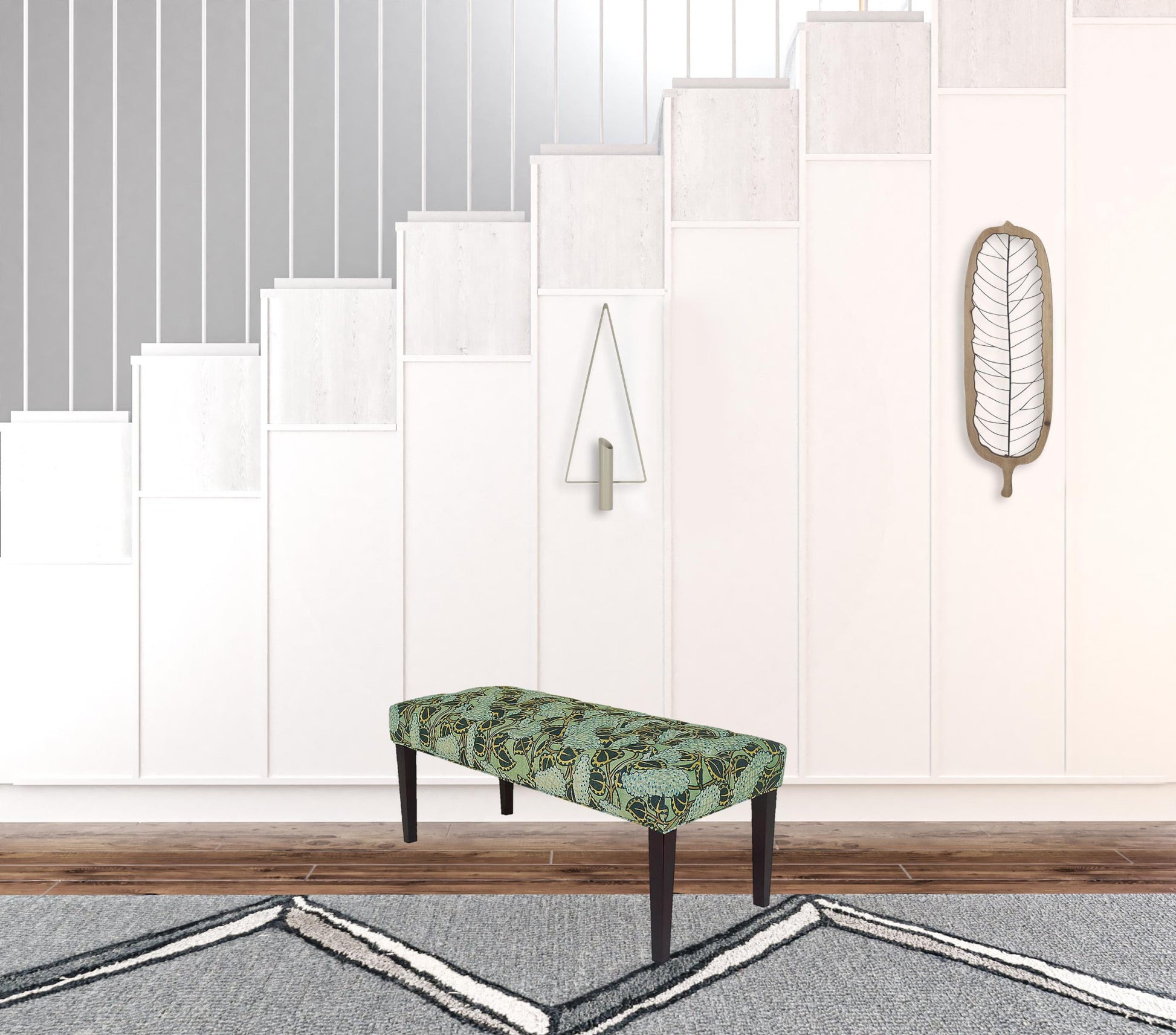 42" Green and Blue Tufted Floral Upholstered Bench By Homeroots | Benches | Modishstore - 5