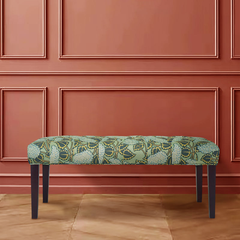 42" Green and Blue Tufted Floral Upholstered Bench By Homeroots | Benches | Modishstore