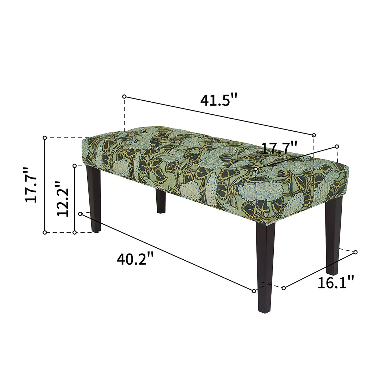 42" Green and Blue Tufted Floral Upholstered Bench By Homeroots | Benches | Modishstore - 8